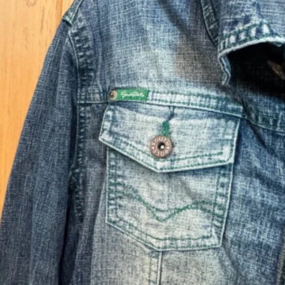 South Pole Long Sleeve Collared Cropped Button Up Jean Jacket - Picture 4 of 4